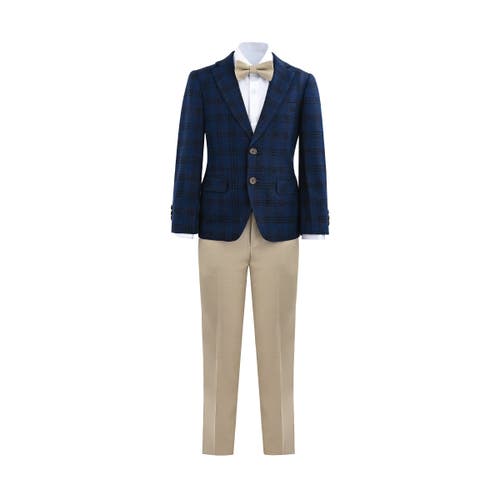 Moustache Plaid-pattern Suit Set (set Of Three) In Blue