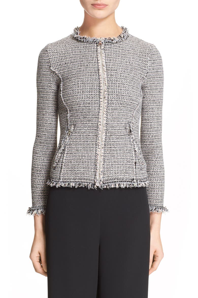 Zip Front Tweed Jacket, Alternate, color, GREY COMBO