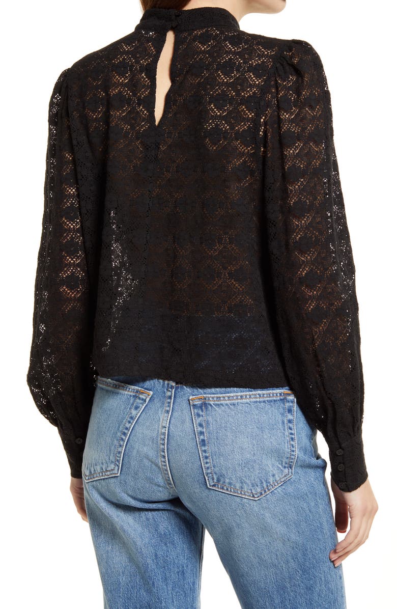 Treasure & Bond Semisheer Mock Neck Long Sleeve Lace Blouse, Alternate, color,