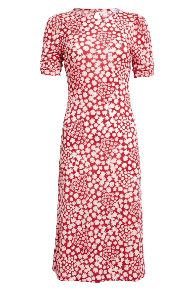 Floral Print Midi Dress, Alternate, color, RED WHITE DAISY