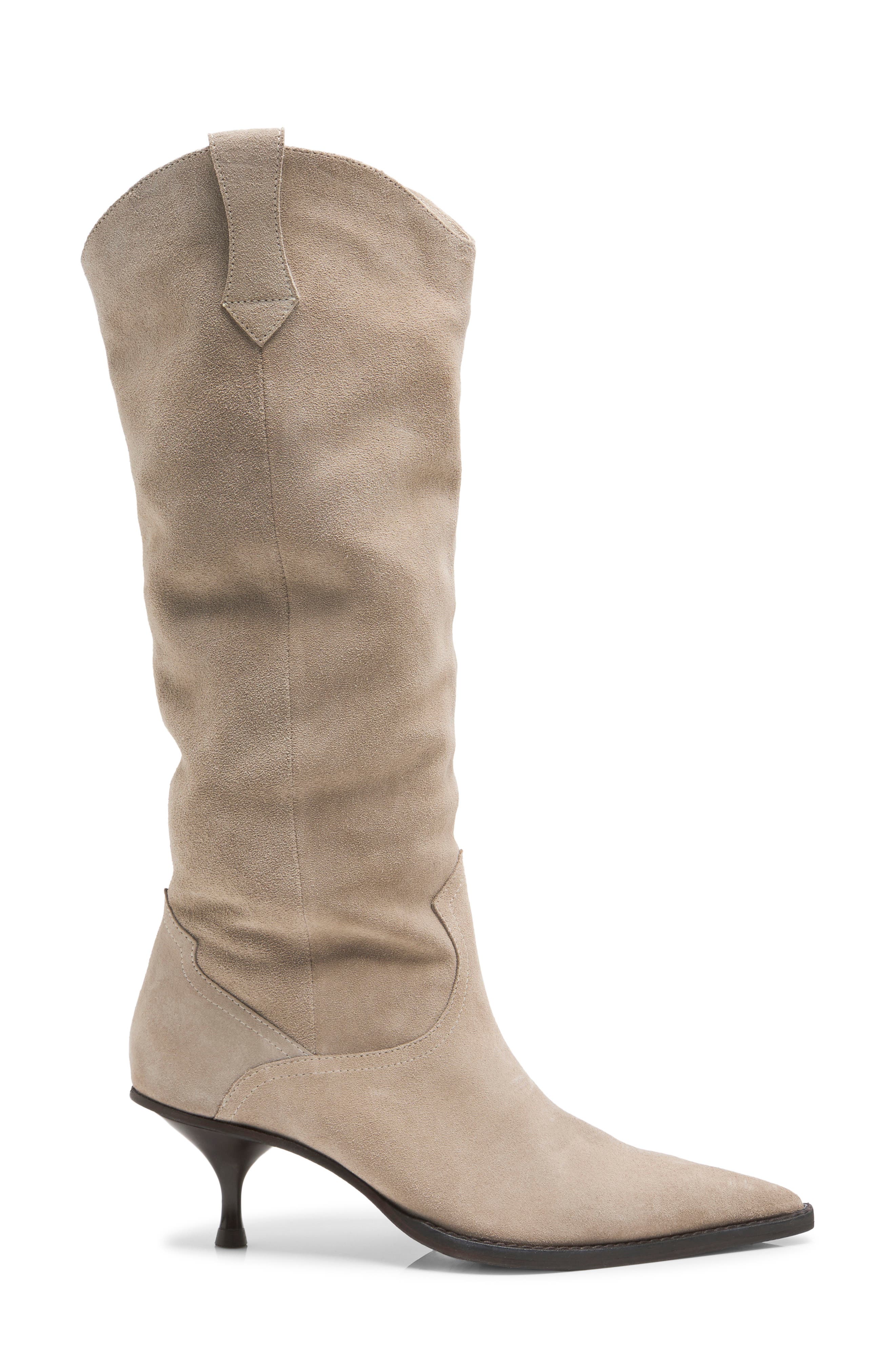 Daisy Slouch Kitten Heel Leather Boot, Alternate, color, LIGHT TAUPE SUEDE