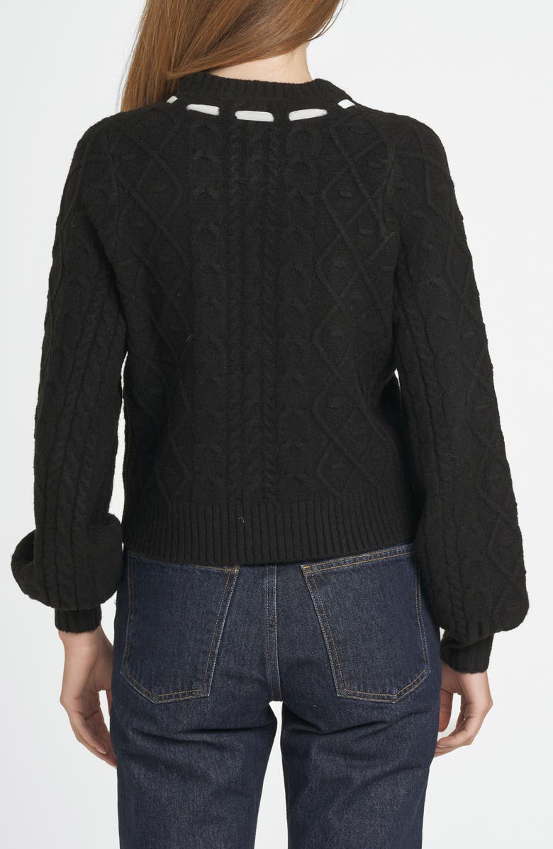 WAYF x CHÉRIE MADELEINE Joli Ribbon Trim Cable Cardigan, Alternate, color,