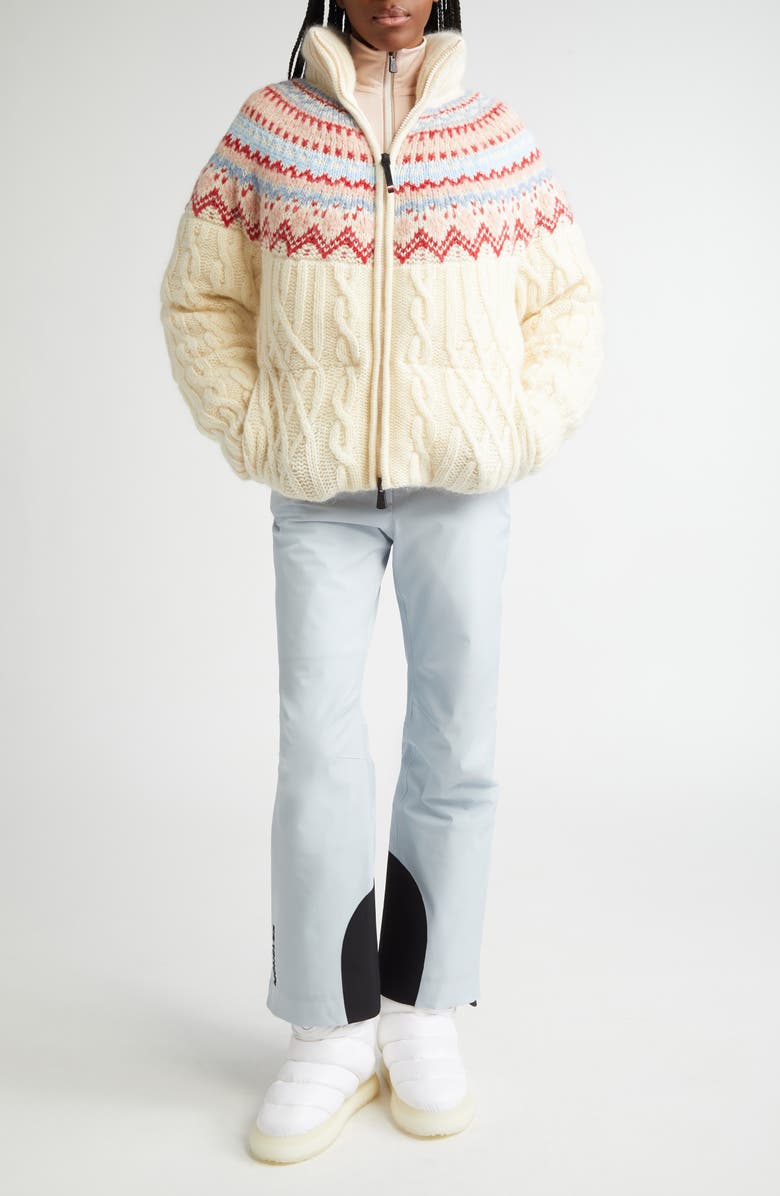 Moncler Grenoble Fair Isle Cable Knit Down Puffer Jacket, Alternate, color, 