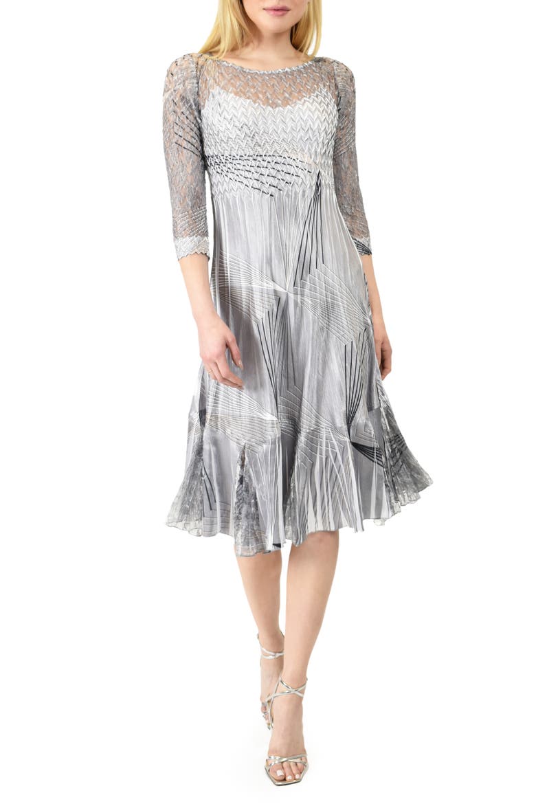 Charmeuse & Lace Dress, Main, color, GRAPHIC DIAMOND