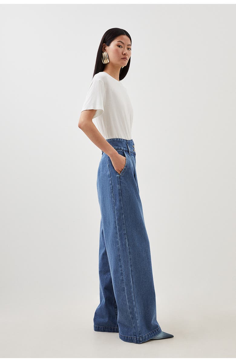 Karen Millen Petite Denim Wide Leg Pants, Alternate, color, Mid Blue