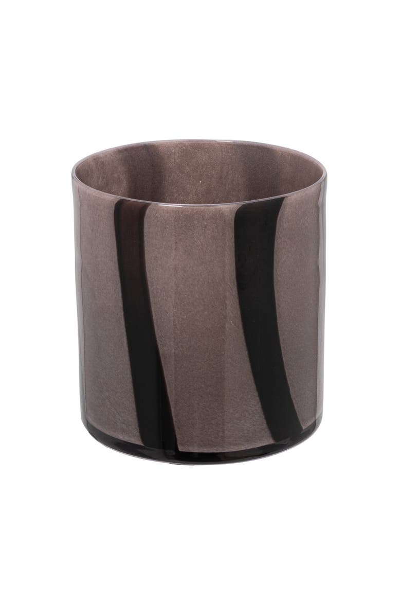 Round Glass Candle Holder/Vase with Stripes, Grey and Purple, Main, color, Purple