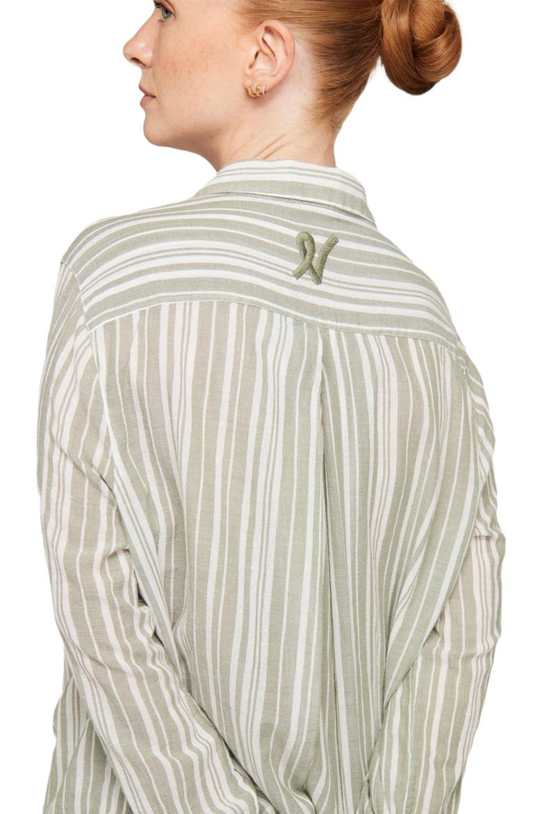 The Relaxed Button Up Midi Shirt, Alternate, color, Sage Stripe