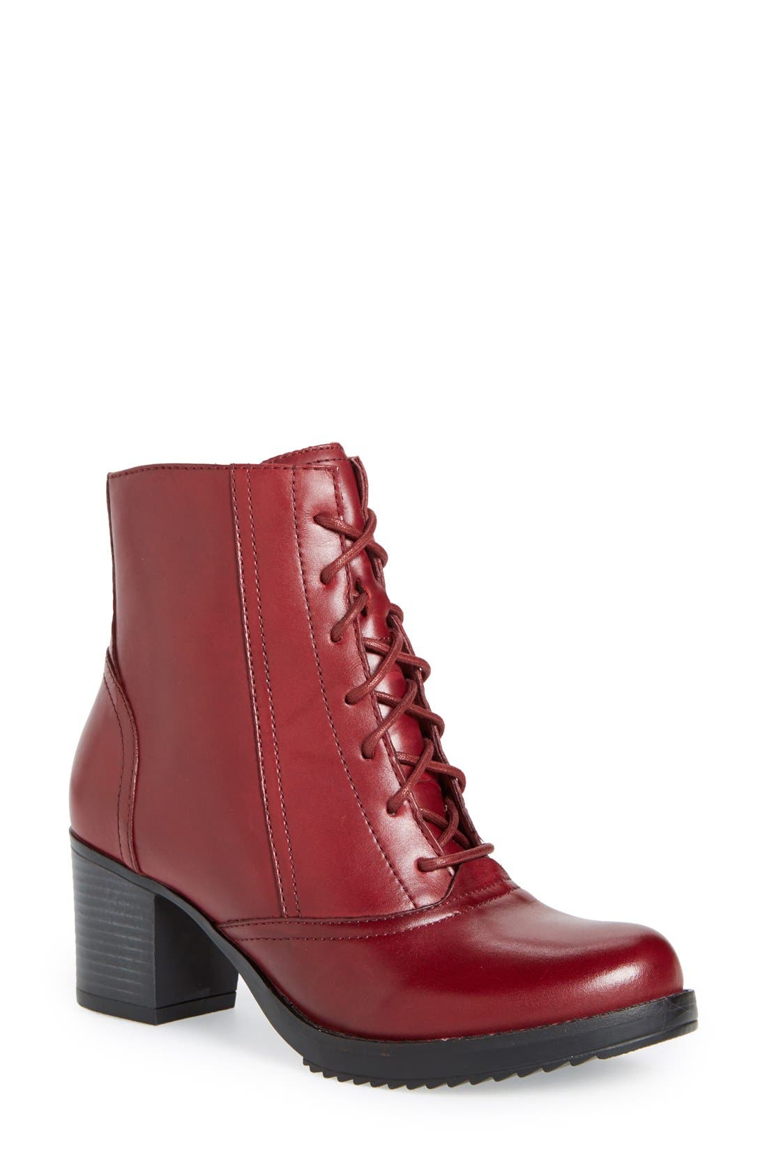 'Ames' Ankle Boot, Main, color, RED ANTIQUED CALF
