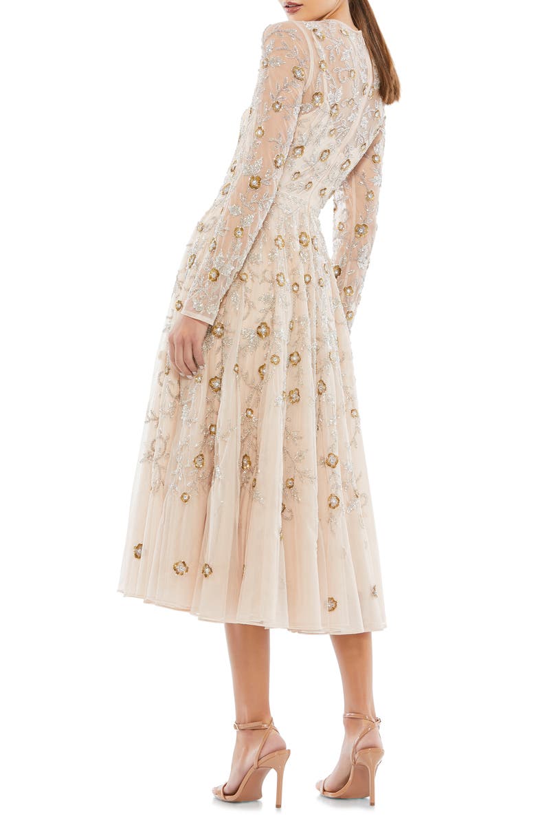 Mac Duggal Beaded Floral Long Sleeve Cocktail Midi Dress, Alternate, color, 