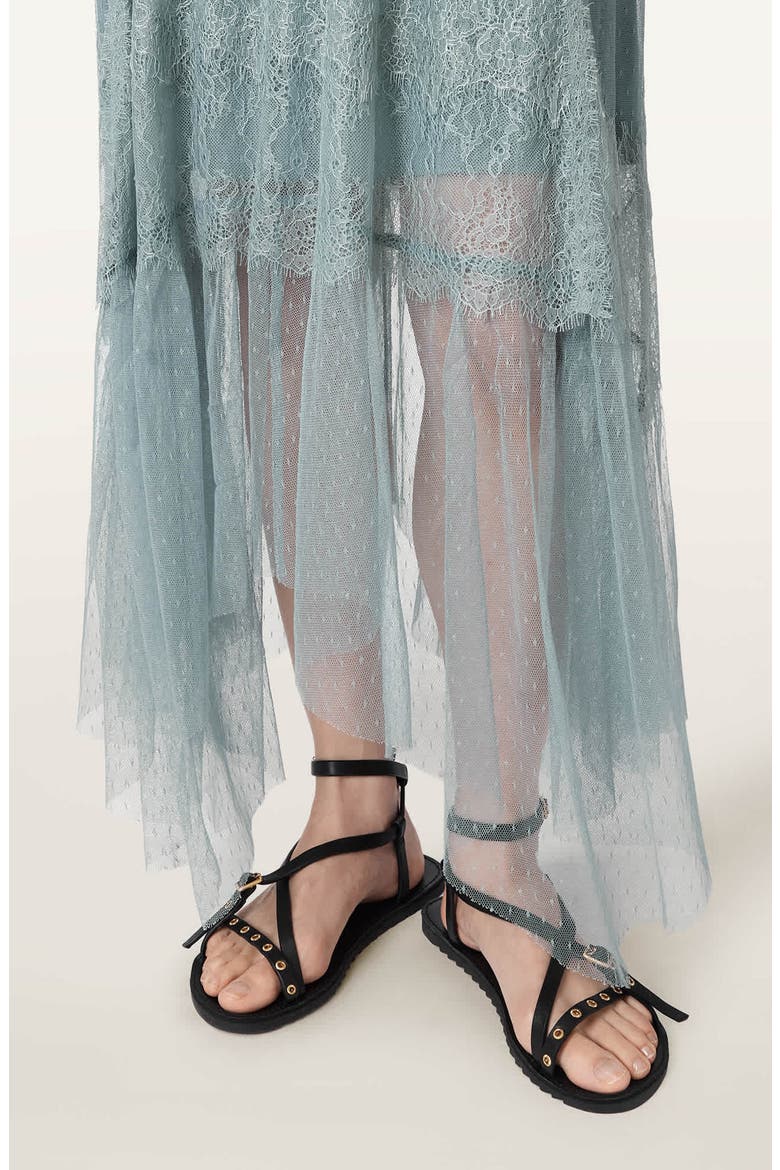 Clara Sheer Lace Sleeveless Handkerchief Hem Dress, Alternate, color, DUSTY BLUE