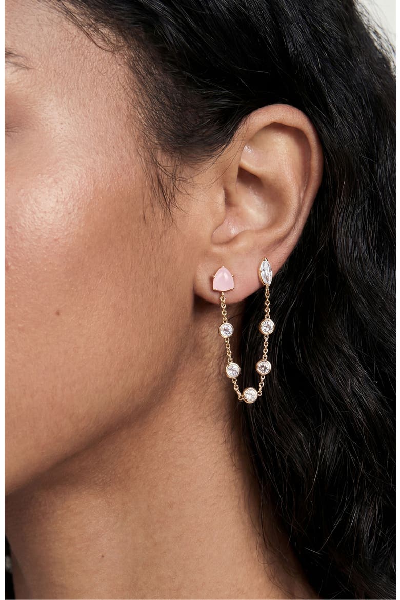 Double Piercing Drop Earrings, Alternate, color, ROSE QUARTZ