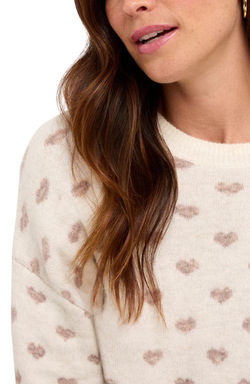 Splendid Lolly Hearts Jacquard Crewneck Sweater In Oat Heather/tawny