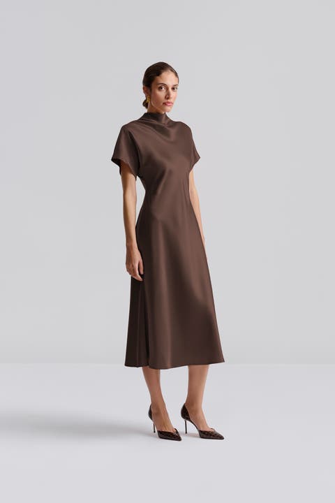 Alivia Short Sleeve Satin Midi Dress