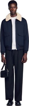 SANDRO Shearling collar aviator jacket