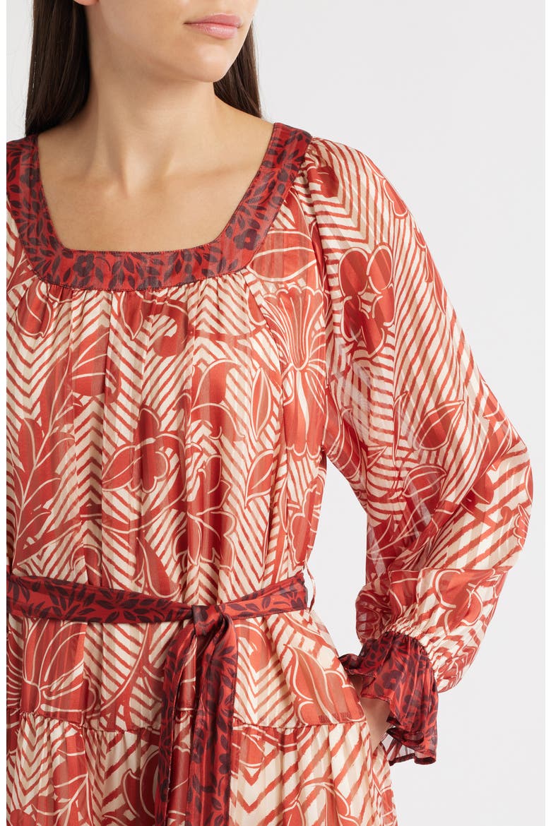 Kiki Tie Belt Long Sleeve Dress, Alternate, color, RED