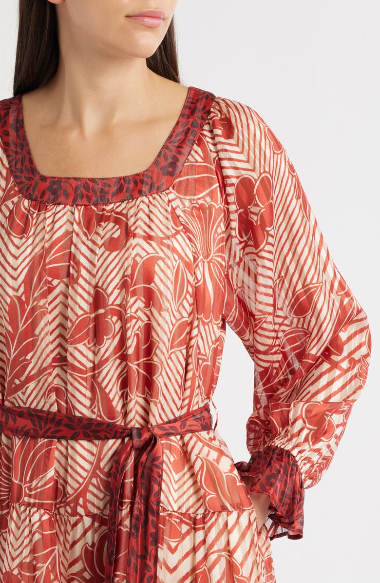 CIEBON Kiki Tie Belt Long Sleeve Dress, Alternate, color, Red