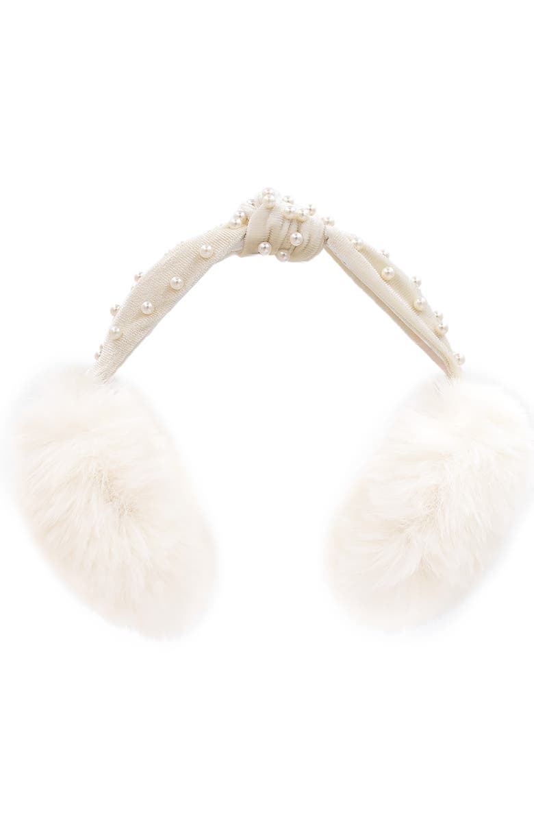 SURELL Kids' Imitation Pearl Embellished Faux Fur Earmuffs, Main, color, 