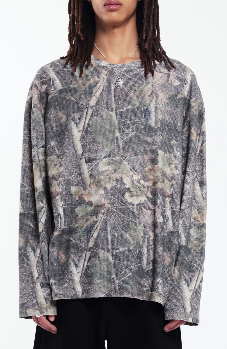 JADED LONDON Woodland Camo Long Sleeve Waffle T-Shirt, Main, color, Camo