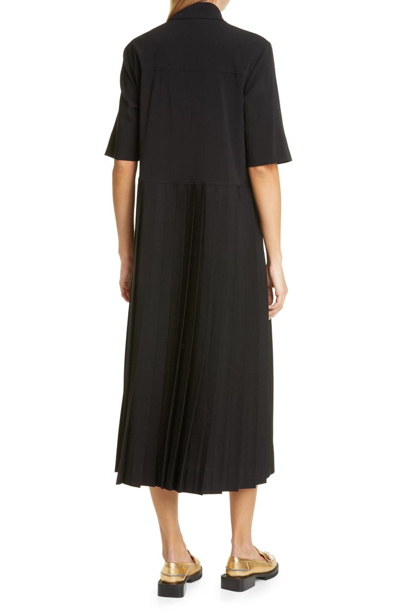 Ganni Short Sleeve Suiting Fabric Midi Dress, Alternate, color, Black