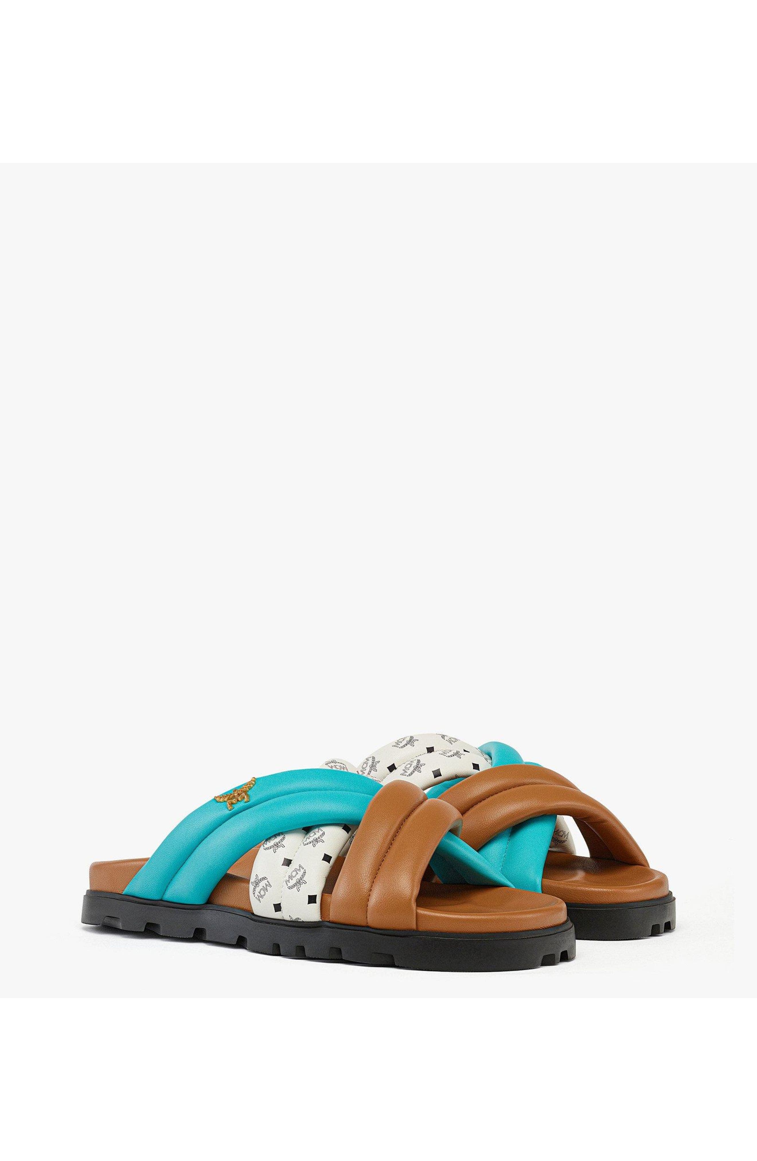 MCM Monogram Cross Sandals in Lamb Leather, Main, color, Multi
