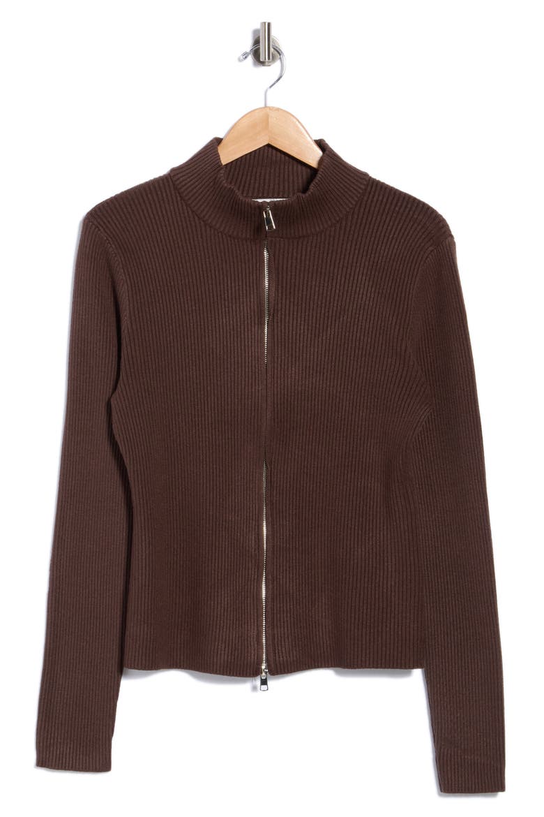 Ribbed Zip Front Cardigan, Main, color, BROWN
