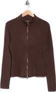 PATRIZIA LUCA Ribbed Zip Front Cardigan