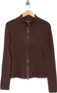 PATRIZIA LUCA Ribbed Zip Front Cardigan