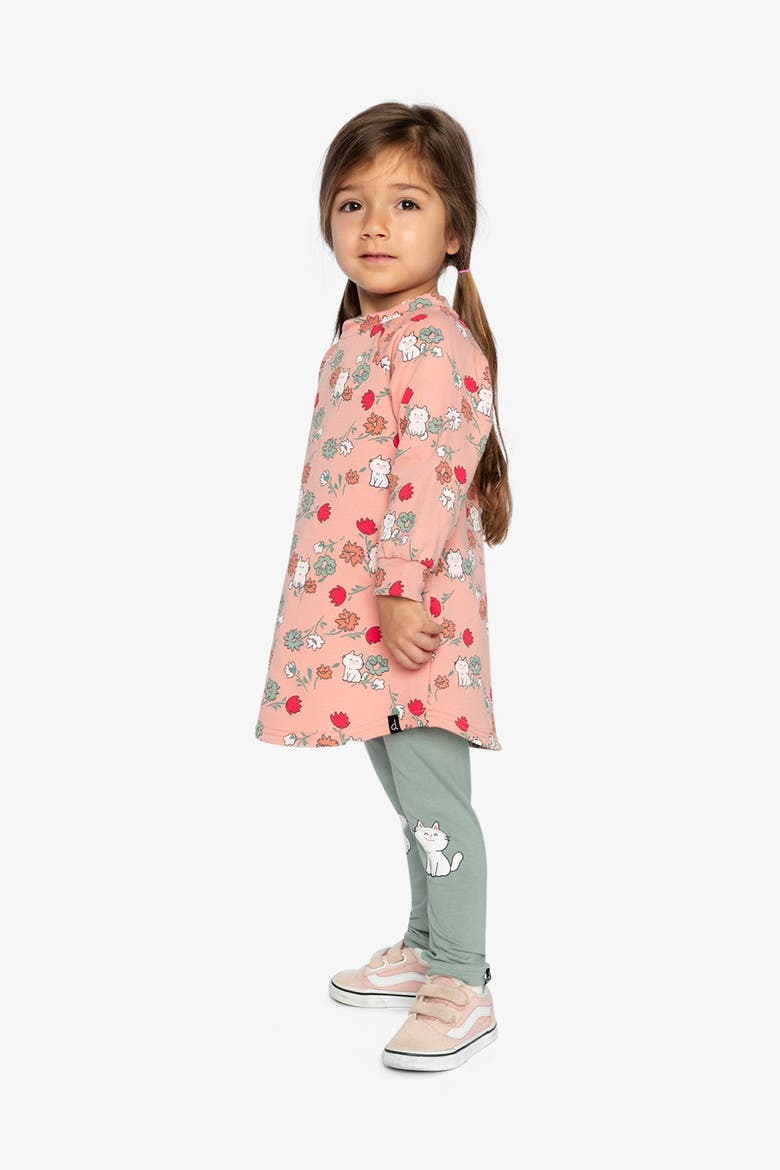French Terry Cat Raglan Sleeve Curved Hem Dress, Alternate, color, Pink Cat Print