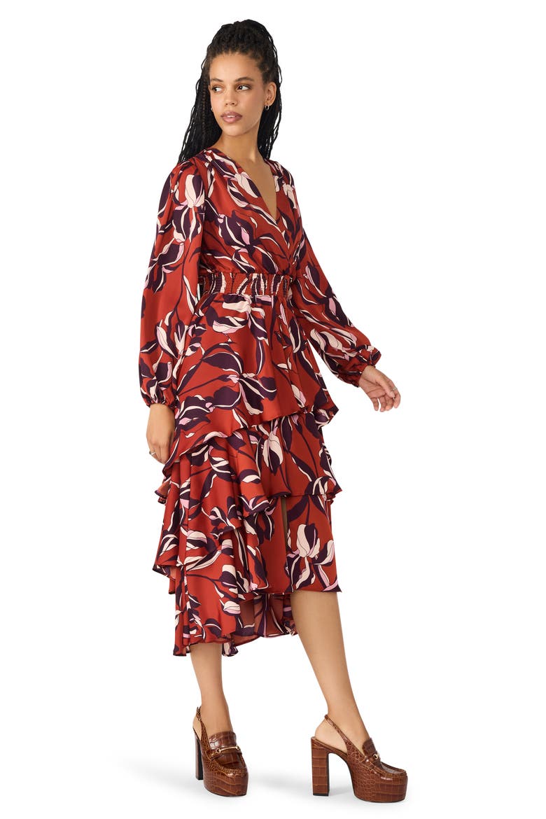 Bei Floral Long Sleeve Tiered High-Low Dress, Alternate, color, DUBERRY