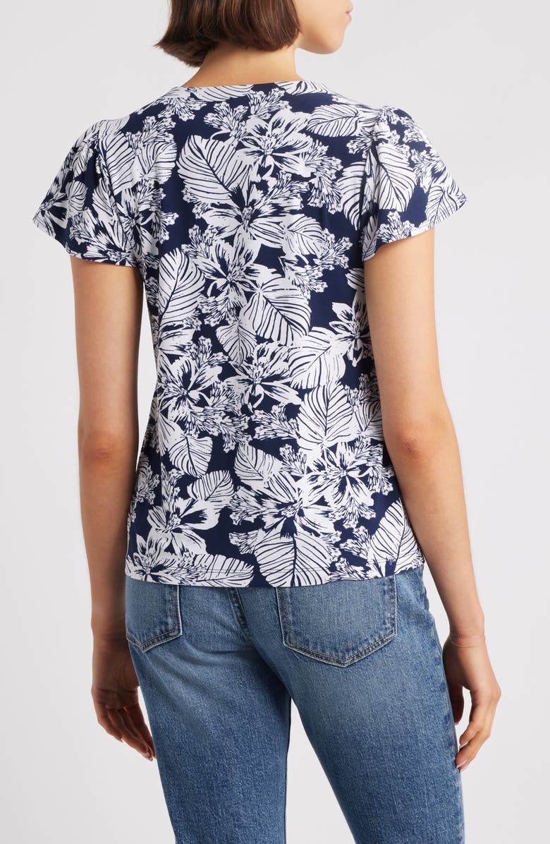 Jones New York Front Print Flutter Sleeve Top, Alternate, color, 