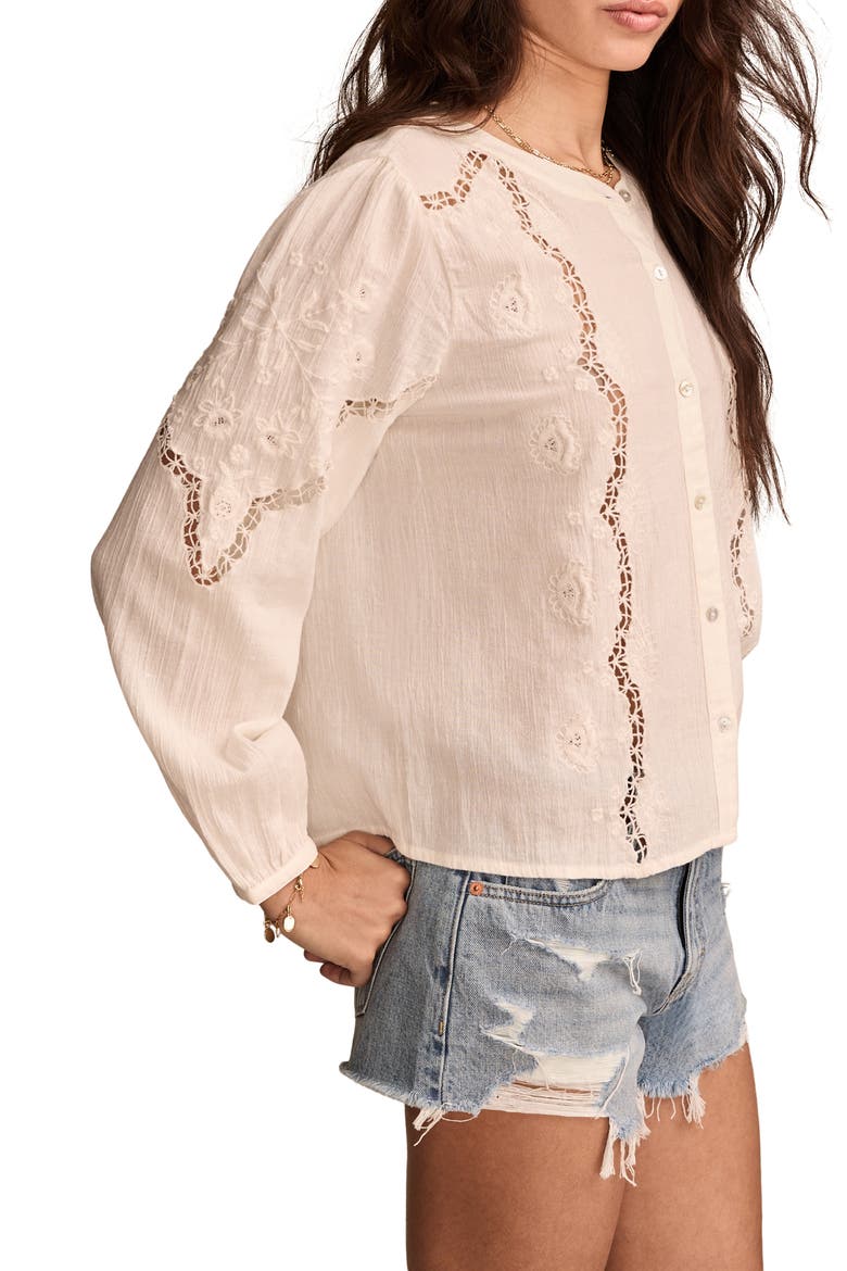 Embroidered Front Button Top, Alternate, color, BRIGHT WHITE