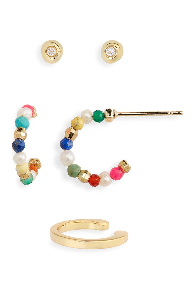 Scarlet Set of 2 Earrings & Ear Cuff, Main, color, GOLD MULTI MIX