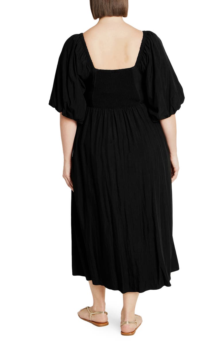 City Chic Shae Keyhole Detail Balloon Sleeve Midi Dress, Alternate, color, Black