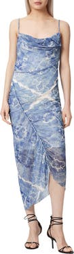 AllSaints Ulla Paisley Print Ruched Asymmetric Hem Midi Dress