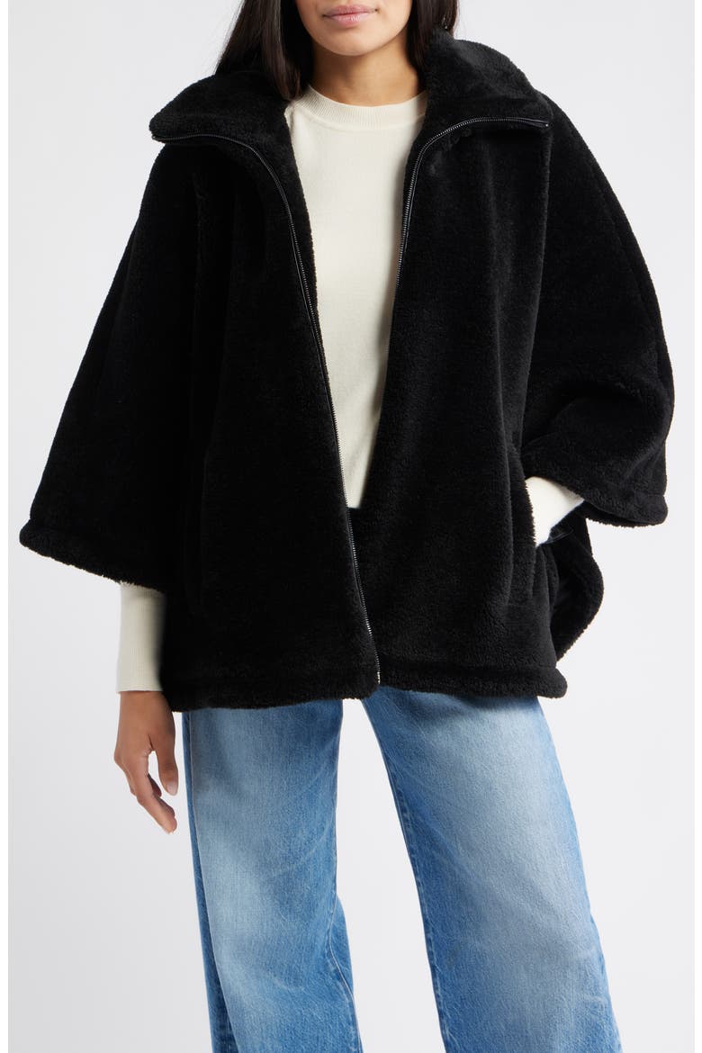 Calder Faux Fur Poncho Jacket, Main, color, BLACK