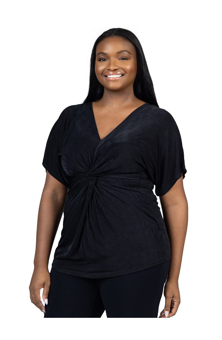 24seven Comfort Apparel Plus Size V Neck Knot Front Cap Sleeve Top, Alternate, color, 