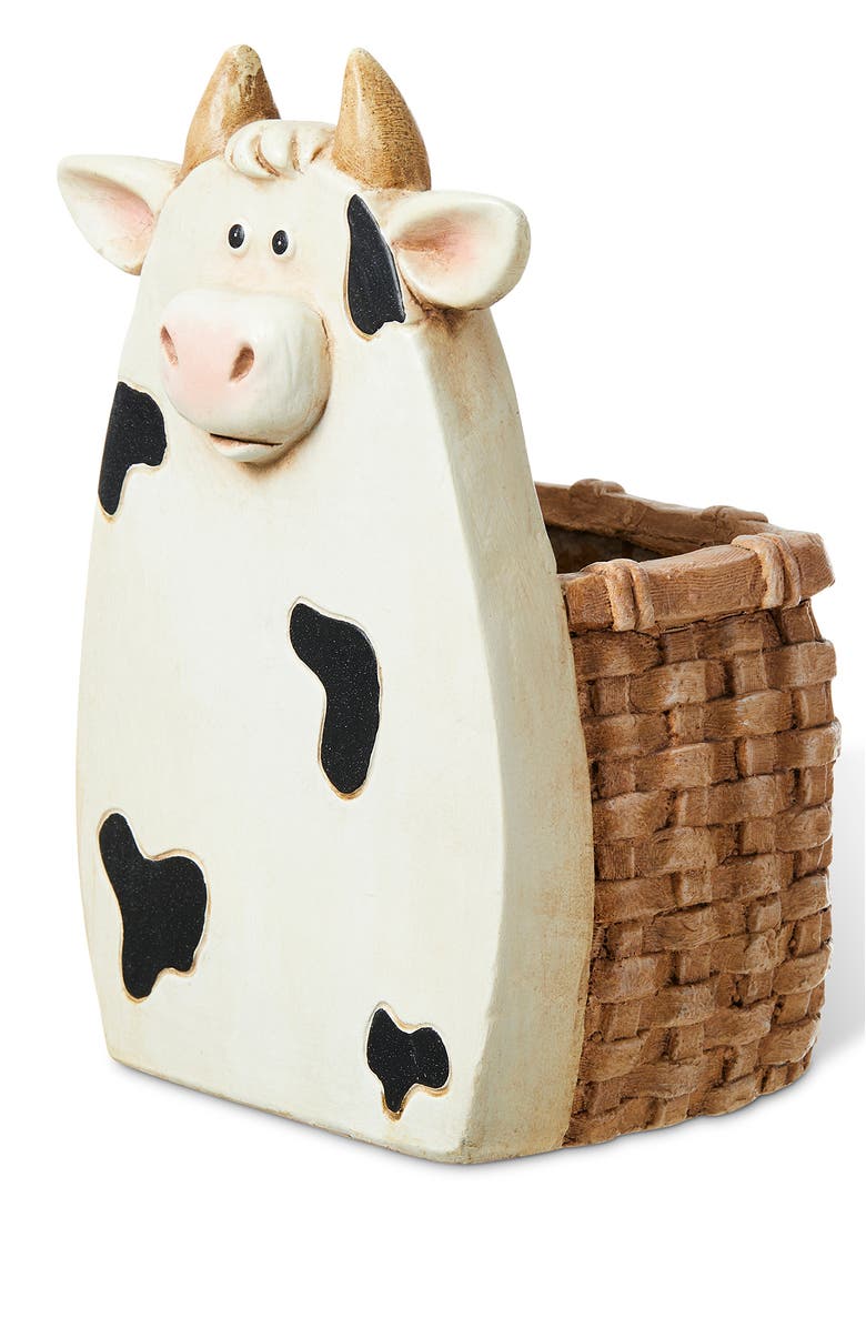 Glitzhome MGO Cute Cow Statue Planter Table Figurine, Main, color, White