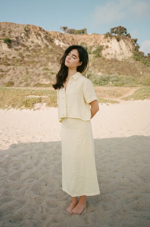 Vir Vita Philippine Maxi Linen Skirt In Yellow