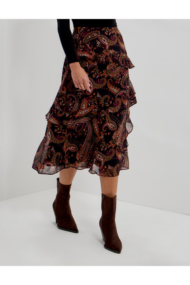 Kat Printed Chiffon Midi Skirt, Main, color, Black Paisley