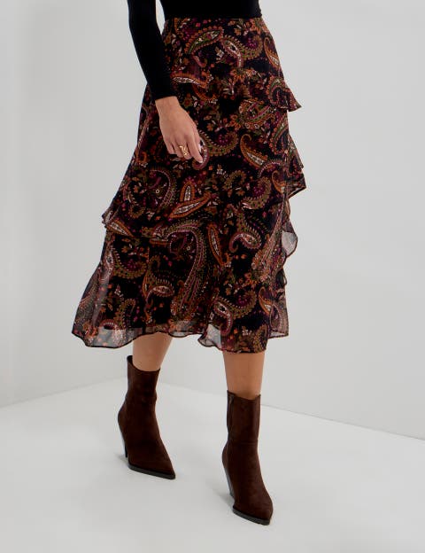 Kat Printed Chiffon Midi Skirt