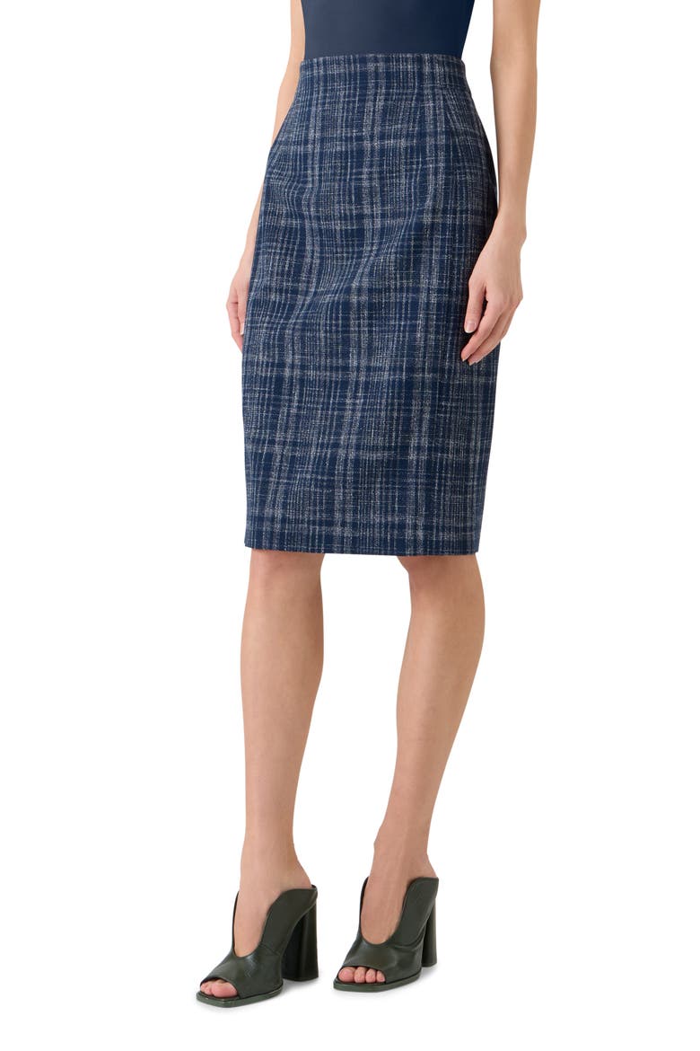 Plaid Wool Blend Tweed Pencil Skirt, Alternate, color, NAVY-ECRU