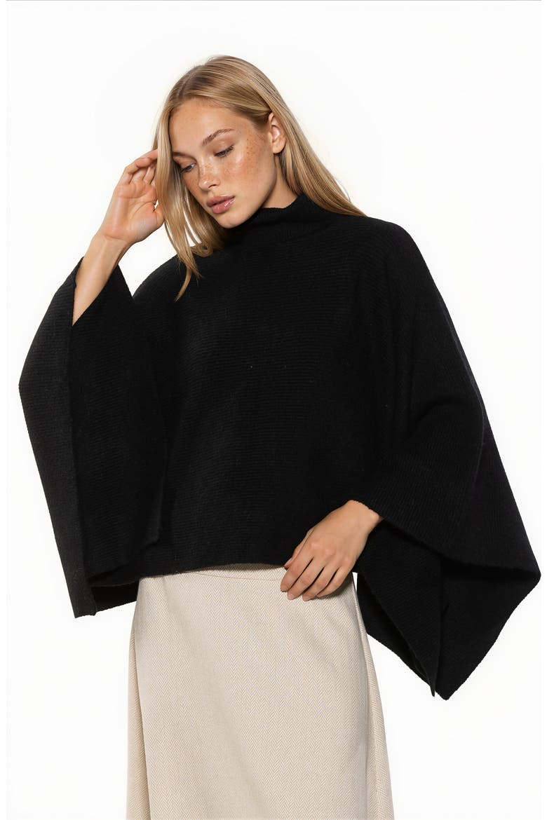Jon Turtleneck Knit Cape Top, Alternate, color, BLACK