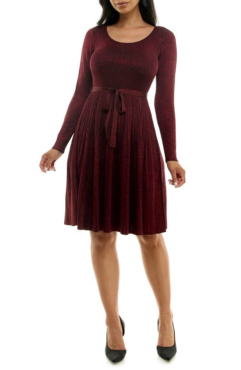 Ribbed Long Sleeve Fit & Flare Sweater Dress