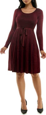 Nina Leonard Ribbed Long Sleeve Fit & Flare Sweater Dress
