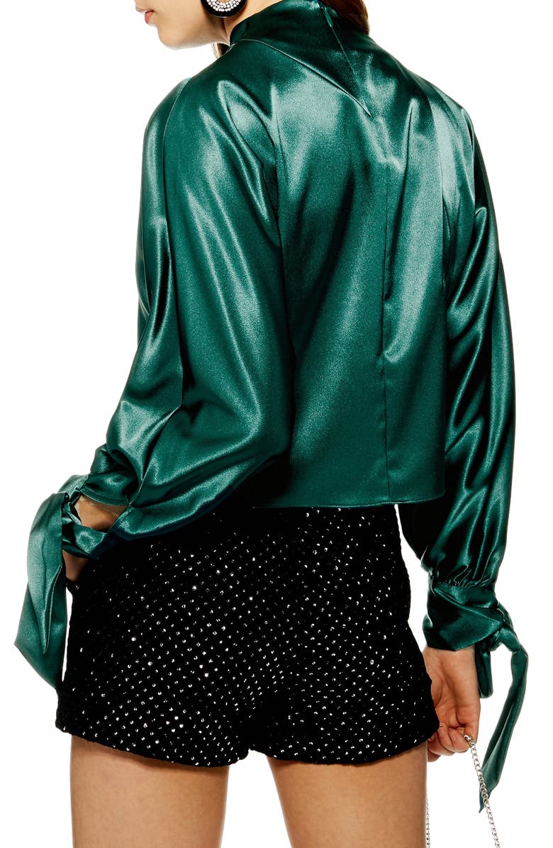 Topshop Satin Tie Sleeve Blouse, Alternate, color,