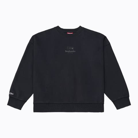 Women's Mitchell & Ness Black Seattle Seahawks Core Essentials Micro Logo Fleece Sweatshirt