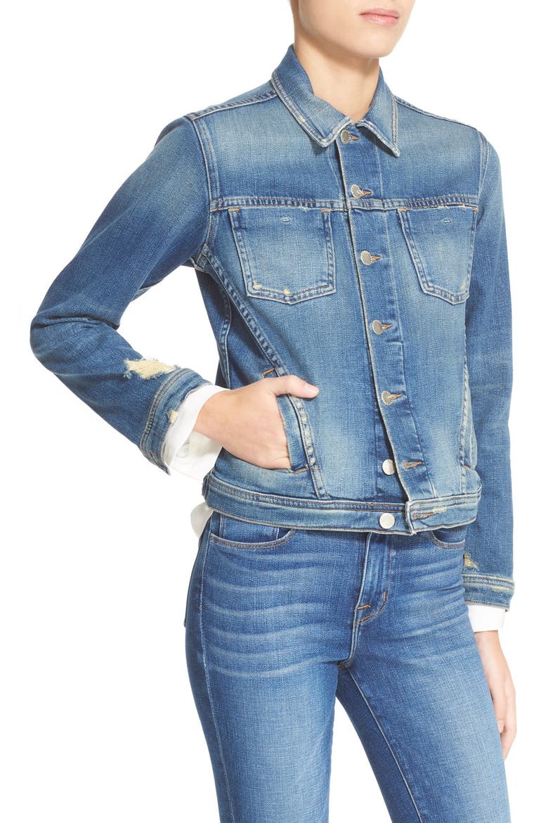 Slim Fit Denim Jacket, Alternate, color, AUTHENTIQUE DISTRESSED