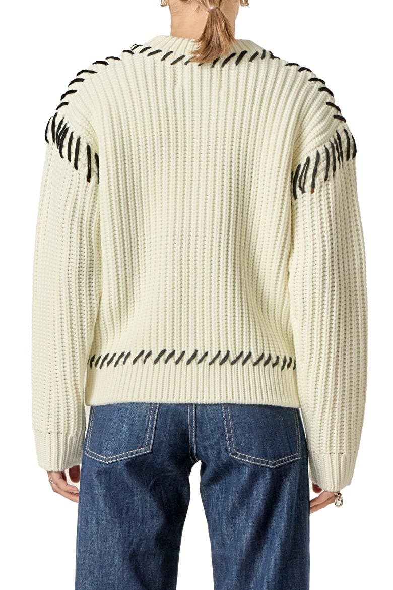 Stitch Detail Chunky Sweater, Alternate, color, CREAM/ BLACK