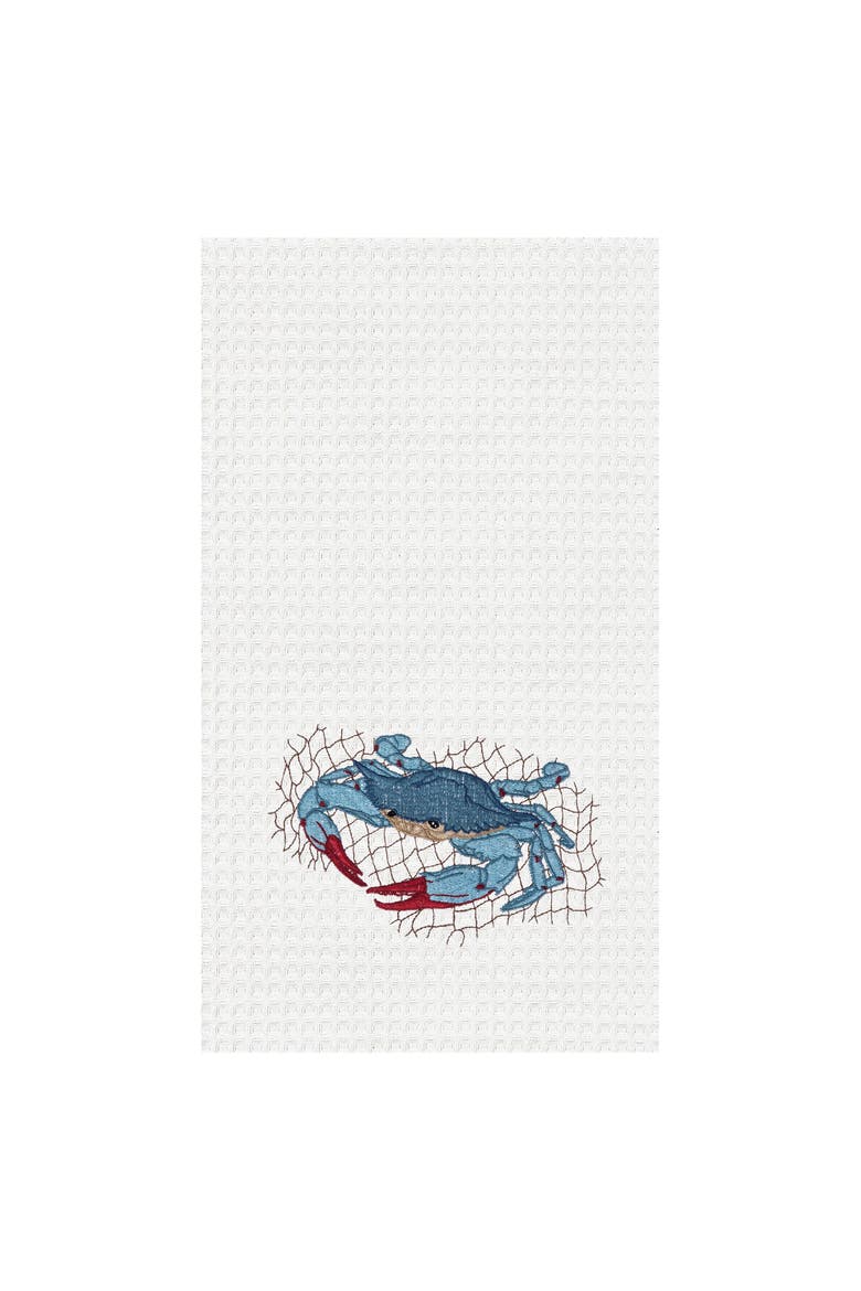 Catch of The Day Embroidered Waffle Weave Cotton Kitchen Towel, Main, color, White