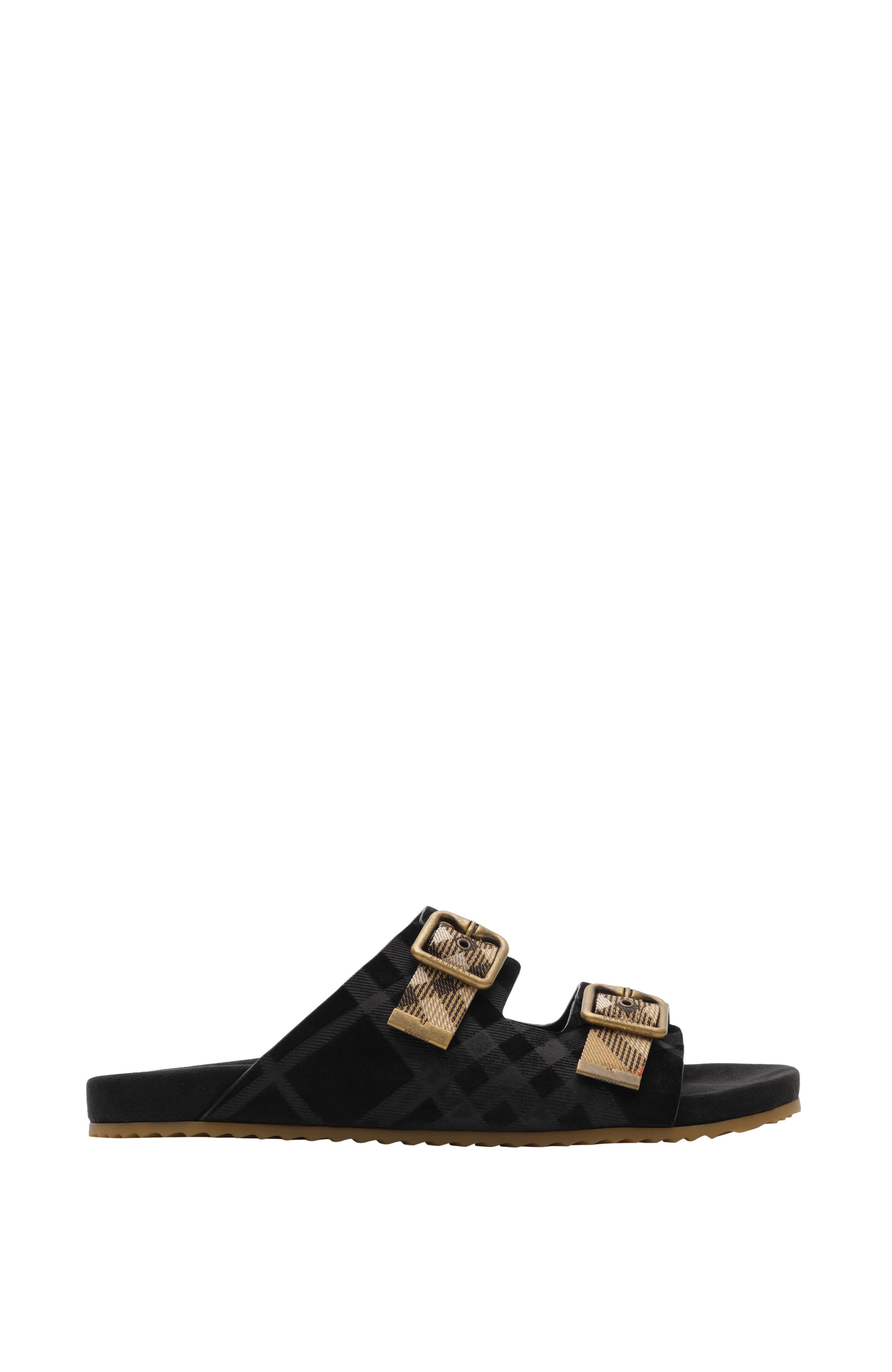 Burberry Check Denim Urchin Sandals, Main, color, Black